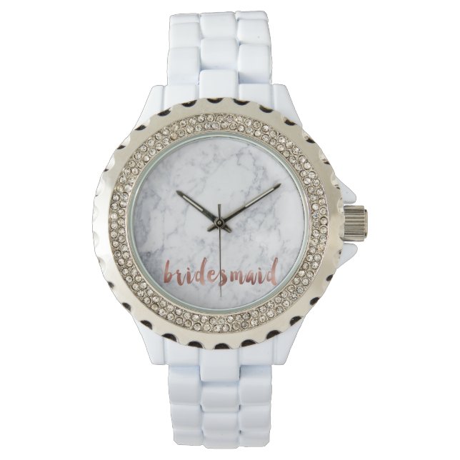 Montre élégant faux rose or blanc marbre bridesmaid (devant)