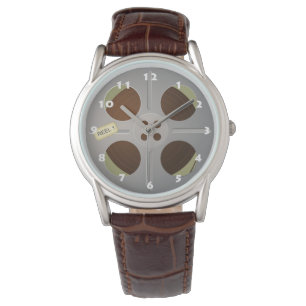MONTRE ÉLÉGANT FILM RETRO REEL AVEC NUMÉRO BLANC
