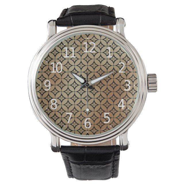 Montre Elégant Gold Abstrait Cercles Floral Motif | (devant)