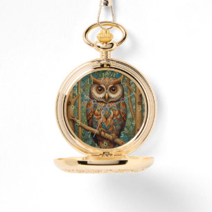Montre Élégant hibou rétro boho bohème bohème forêt verte
