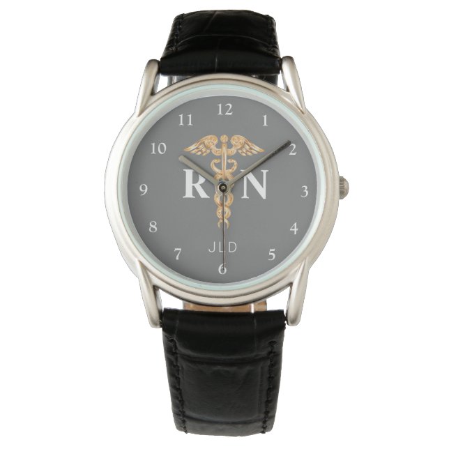 Montre Élégant Infirmière inscrite Gris Noir Monogramme M (devant)