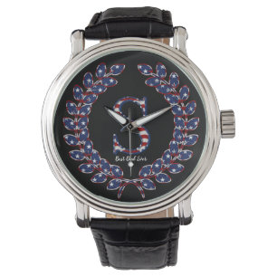 Montre Élégant Laurel Wreath Monogramme S Étoiles et rayu