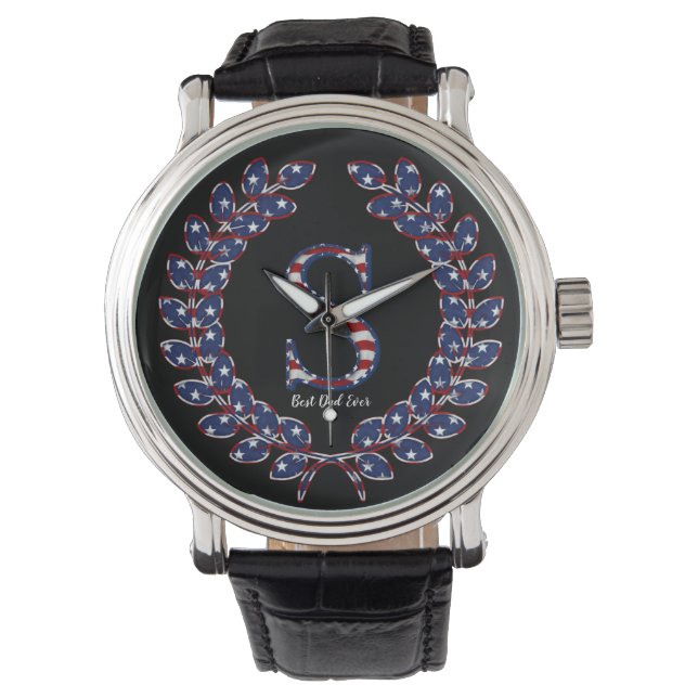 Montre Élégant Laurel Wreath Monogramme S Étoiles et rayu (devant)