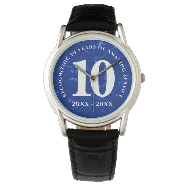 Montre Élégant Marbre Bleu 10 Anniversaire du travail (devant)