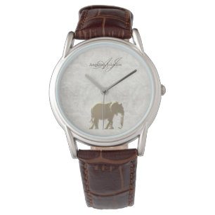 Montre Élégant Marbre Doré Éléphant Monogrammé Vintage