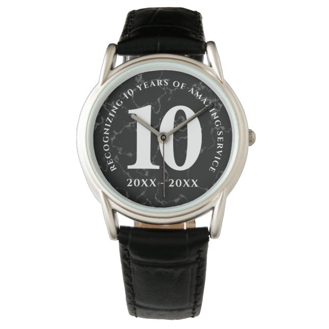 Montre Élégant marbre noir 10 ans de travail Anniversaire (devant)