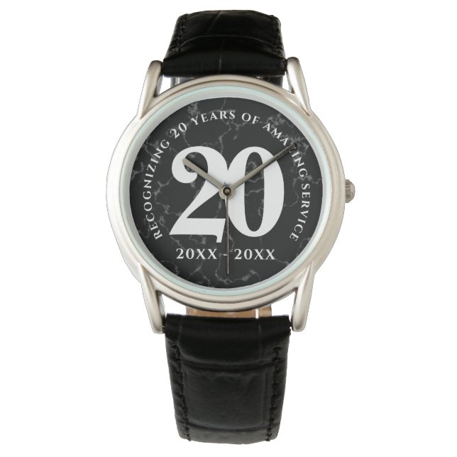 Montre Élégant Marbre Noir 20 Anniversaire du travail (devant)