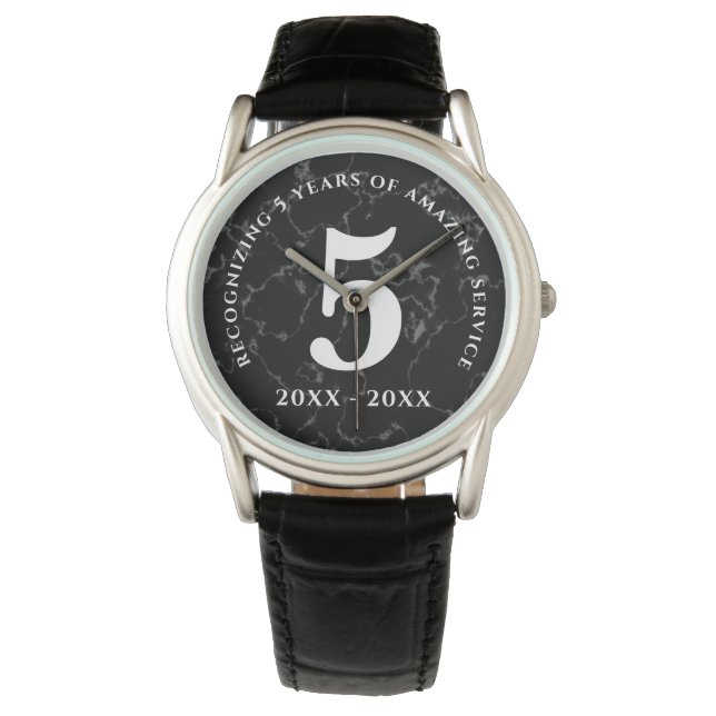 Montre Élégant marbre noir 5 ans de travail Anniversaire (devant)