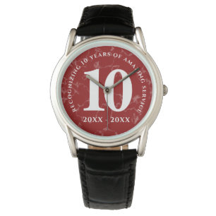 Montre Élégant marbre rouge 10 ans de travail Anniversair
