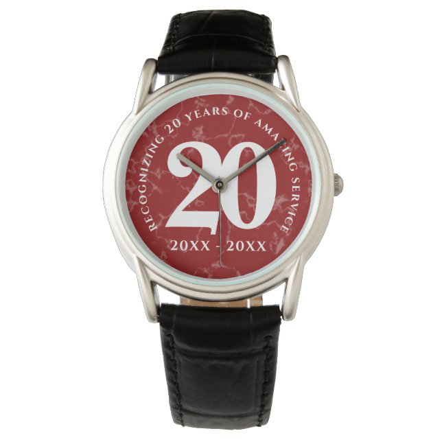 Montre Élégant Marbre Rouge 20 Anniversaire du travail (devant)