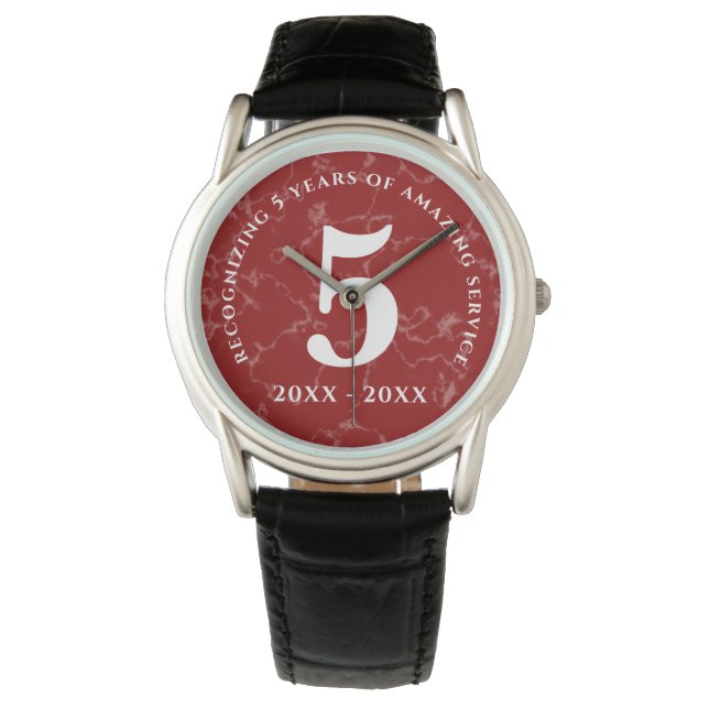 Montre Élégant marbre rouge 5 ans de travail Anniversaire (devant)