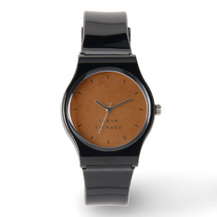 Montre Élégant Moderne Rustique Tan Tan Texture Cuir Pers