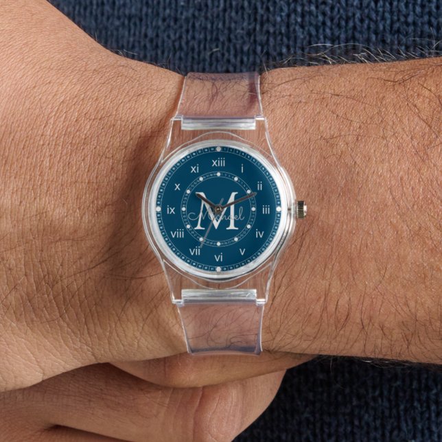 Montre élégant monogramme bleu chic Silicone Strap Clear (Créateur téléchargé)