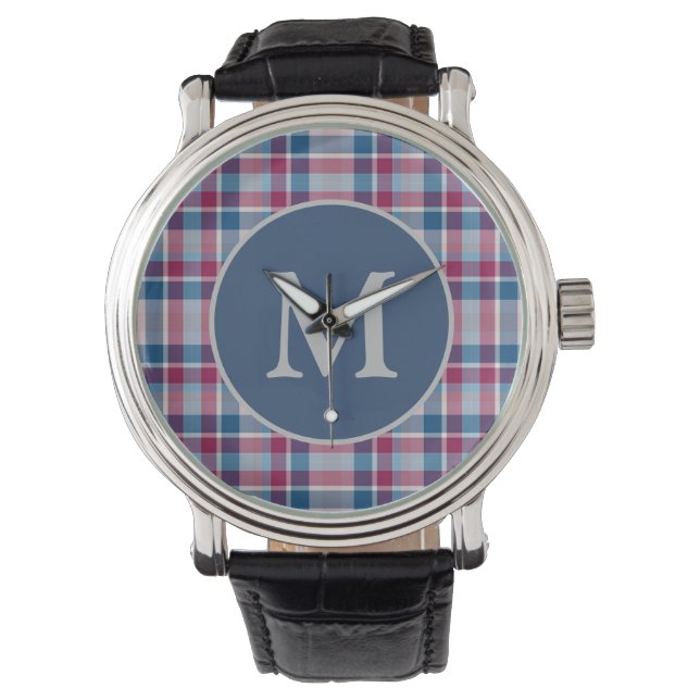Montre Élégant Monogramme classique rouge et bleu (devant)
