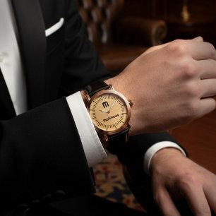 Montre Élégant Monogramme Noir Or Moderne Nom initial