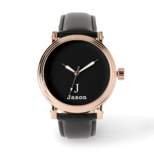 Montre Élégant Monogramme Nom initial Noir personnalisé
