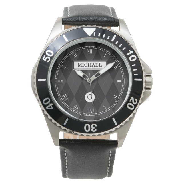 Montre Elégant Monogramme Personnalisé Jacquard noir Visa (devant)