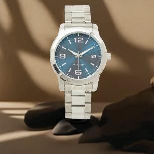 Montre Elegant Monogrammed Blue Brushed Metallic