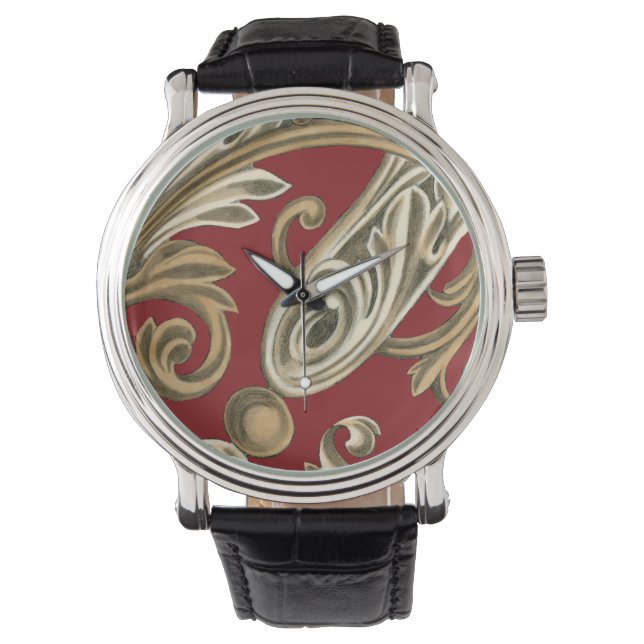 Montre Elégant Motif Botanique avec Foliage Tan (devant)