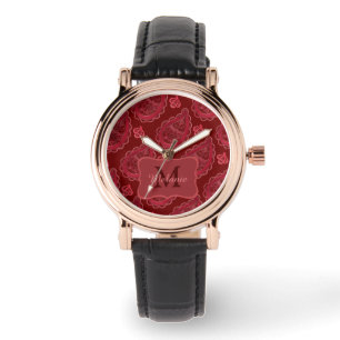 Montre Elégant Motif Burgundy Paisley Personnalisé
