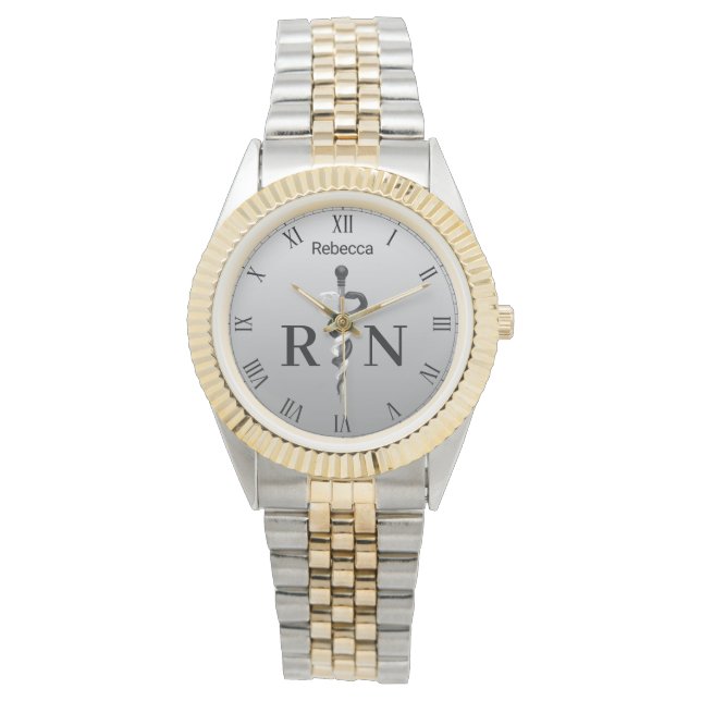 Montre Élégant noir blanc Médicale Asclepie infirmière RN (devant)