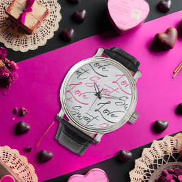 Montre Elégant noir et rose amour et design doux