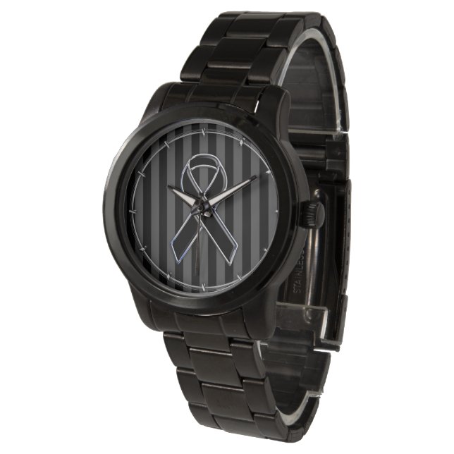 Montre Élégant Noir Sensibilisation au Ruban Bande Vertic (Incliné)