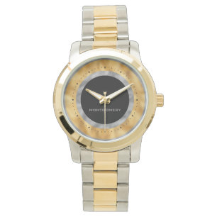 Montre Élégant Or Feuille D'argent Noir Personnalisé
