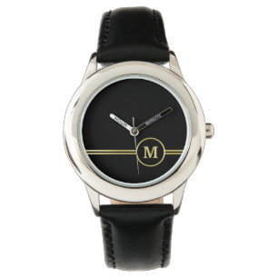 Montre Élégant or Monogramme personnalisé sur noir