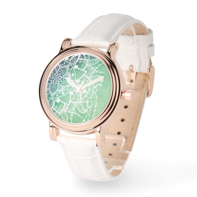 Montre Elégant Ornate Zen Mandala Rosette Tons verts (Angle)