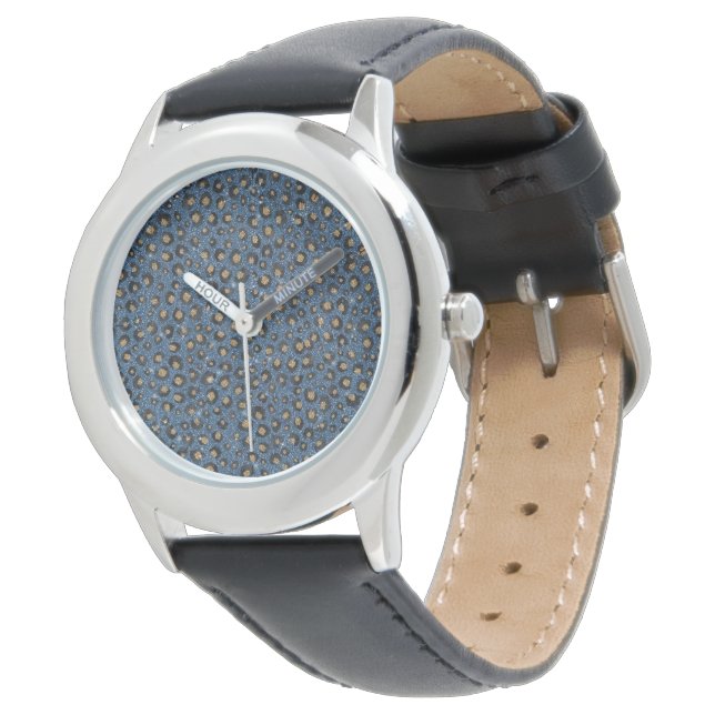 Montre Élégant Parties scintillant Bleu Empreinte de léop (Incliné)