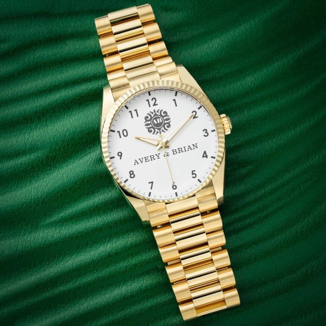 Montre Elegant Personalized White & Black Monogram custom (Créateur téléchargé)