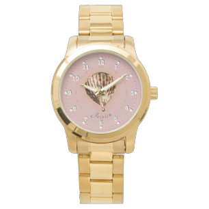 Montre Élégant Rose Gold Hot Air Balloon Nom numéroté