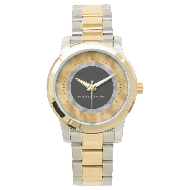 Montre Elégant Silver Gold Foil Noir Personnalisé (devant)
