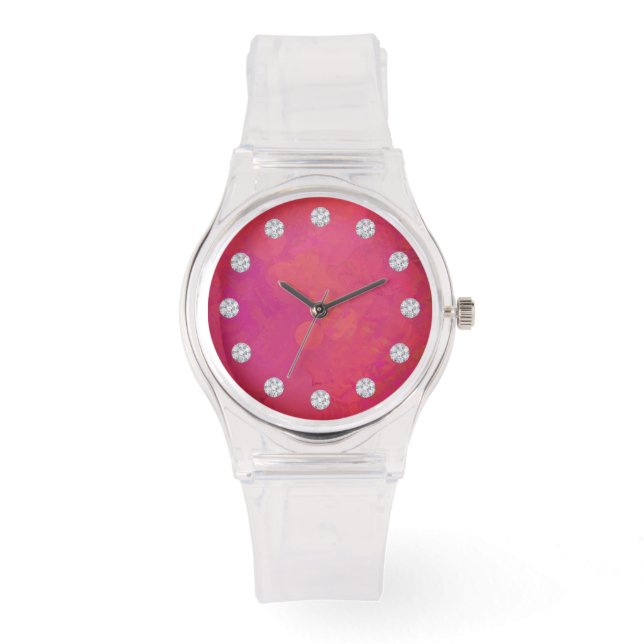 Montre Élégant Visage De Fusion Rose Et Diamants (Recto)