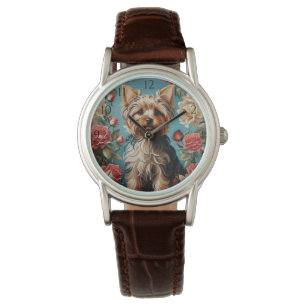 Montre Elégant Yorkshire Terrier Portrait Rose Garden