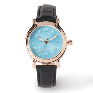 Montre élégante à cadran bleu avec nom personnalis