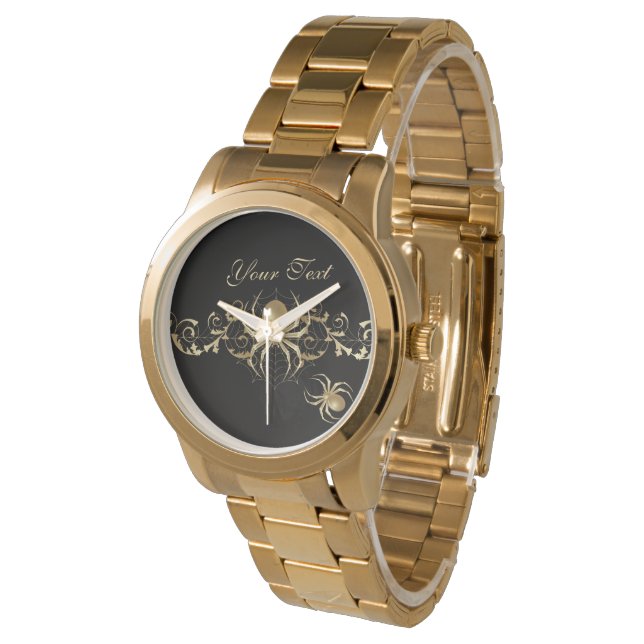Montre Elégante araignée d'or sur noir (Incliné)