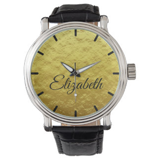 Montre Élégante bulles de feuille d'or Nom personnalisabl