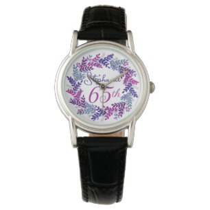 Montre Élégante couronne rose violet 65e anniversaire