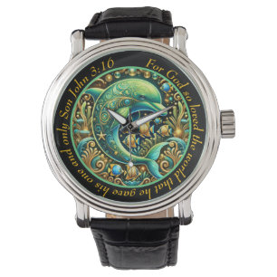 Montre élégante dauphin Jean 3:16 Grâce divine