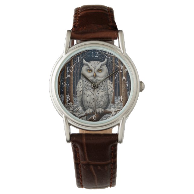 Montre Élégante forêt d'hiver de chouette blanche boho (devant)