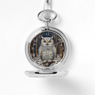 Montre Élégante forêt d'hiver de chouette blanche boho