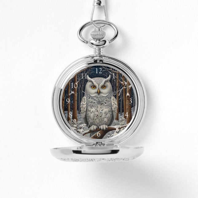 Montre Élégante forêt d'hiver de chouette blanche boho (Recto)