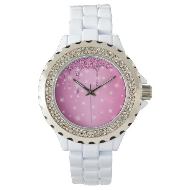 Montre Élégante Parties scintillant rose chaud (devant)