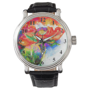 Montre Elégante peinture abstraite à l'aquarelle rouge