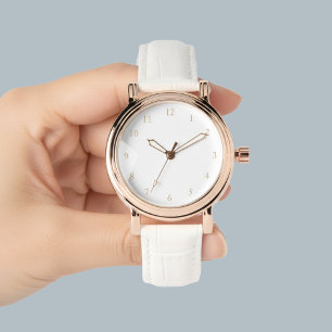 Montre Élégante Rose Or & Blanc bracelet en cuir femmes