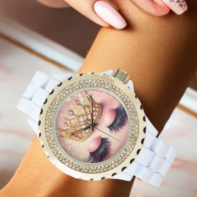 Montre Elégants cils de couronne rose et or (Sparkle in style with this elegant crown & lashes watch—glamour on your wrist!)