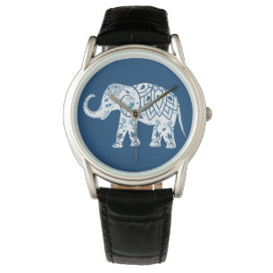 Montre Eléphant bleu à motif orné