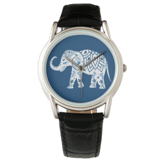 Montre Eléphant bleu à motif orné (devant)